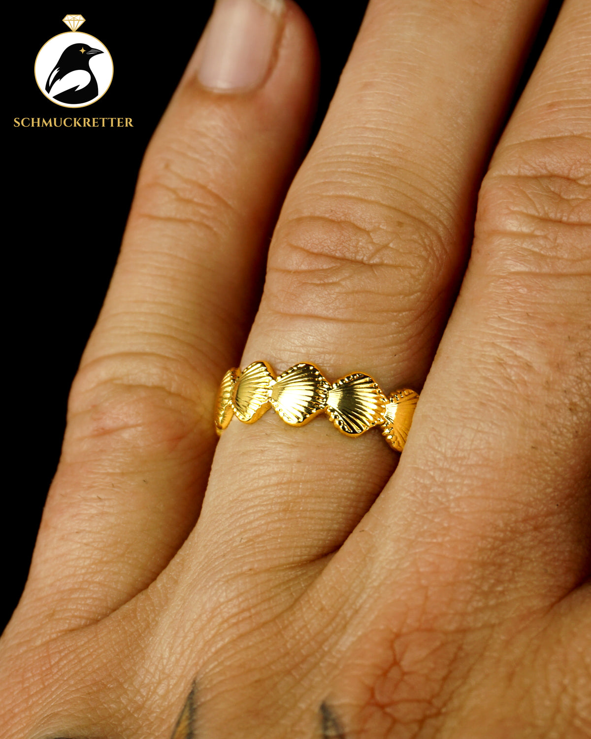 Muschel-Ring aus vergoldetem Edelstahl, verstellbar