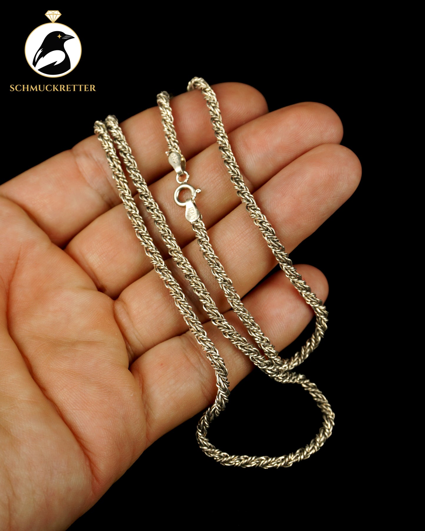 Geflochtene 925 Silber Halskette aus Italien, 56cm
