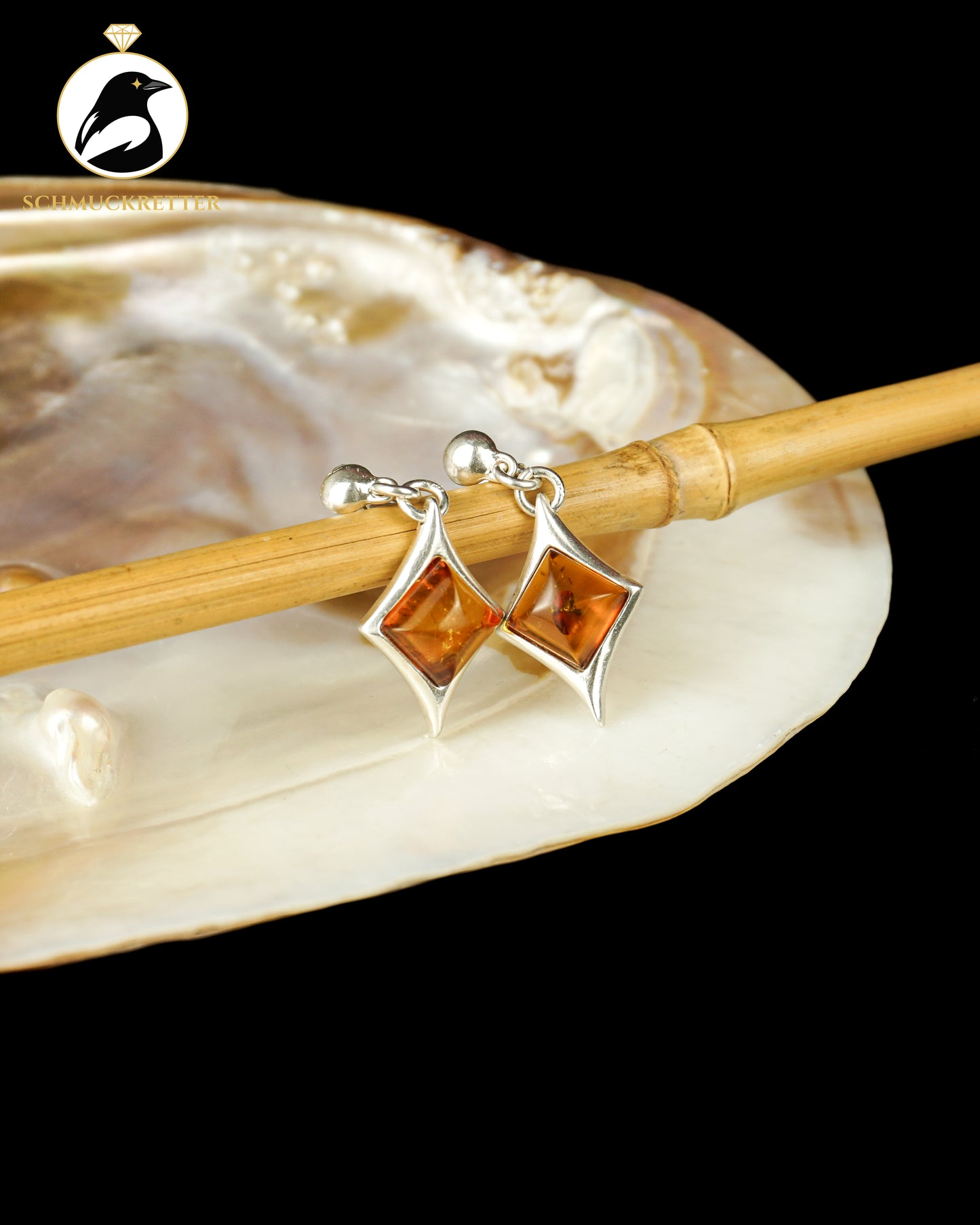 Bernstein Ohrringe in Rautenform - 925 Silber