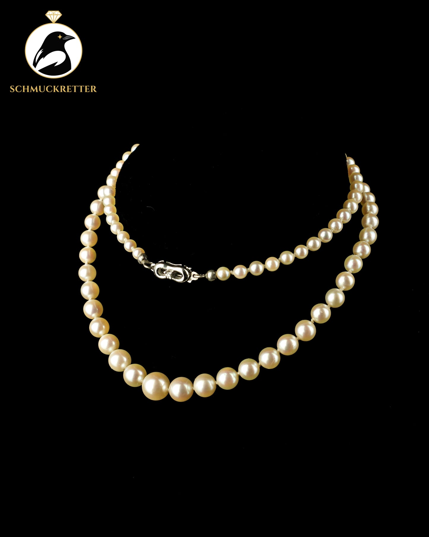 Akoya-Perlenkette im Größenverlauf - mit 585 Weißgold Verschluss & Diamanten