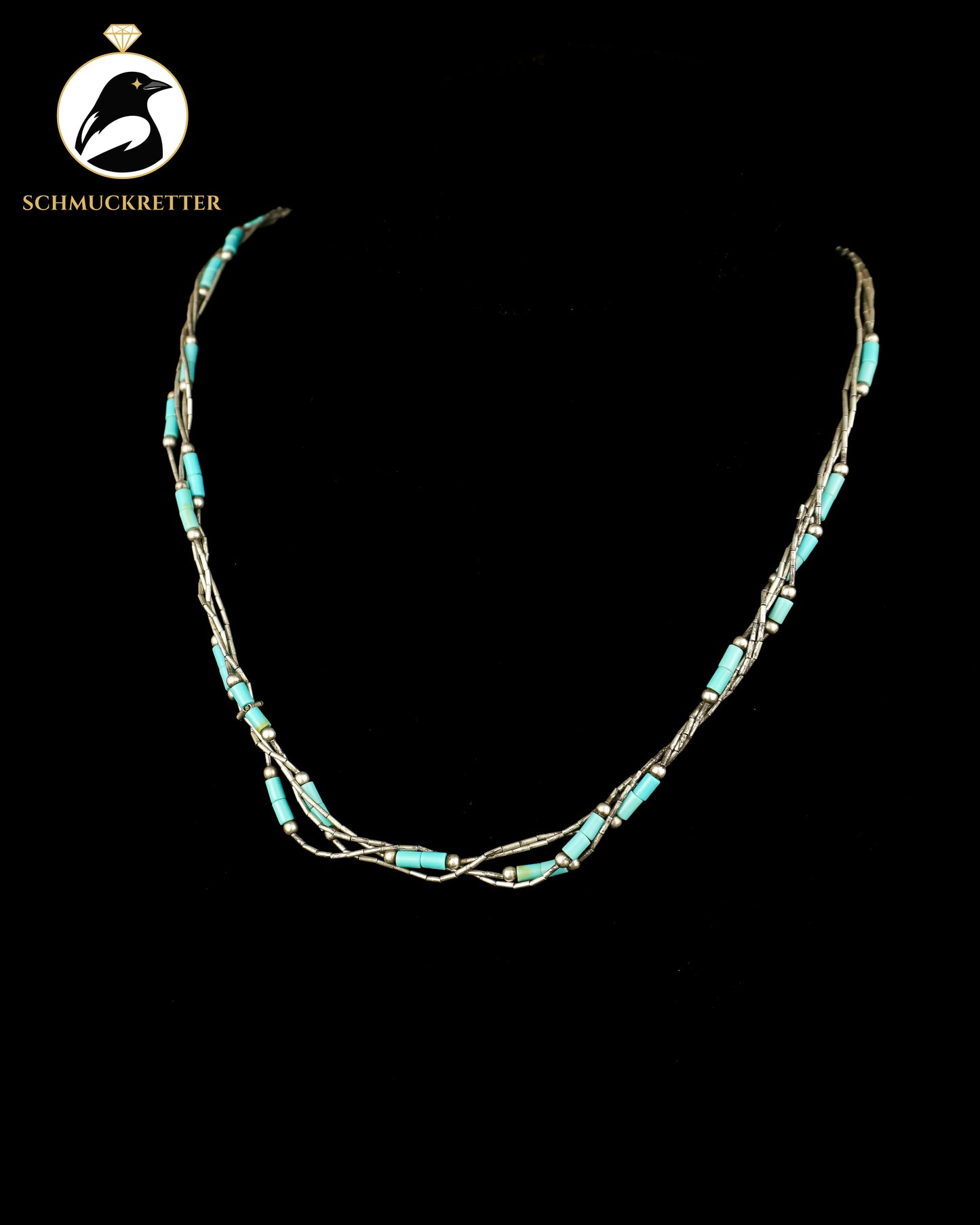 Liquid Silver Kette mit Türkisperlen, 925 Sterling - USA