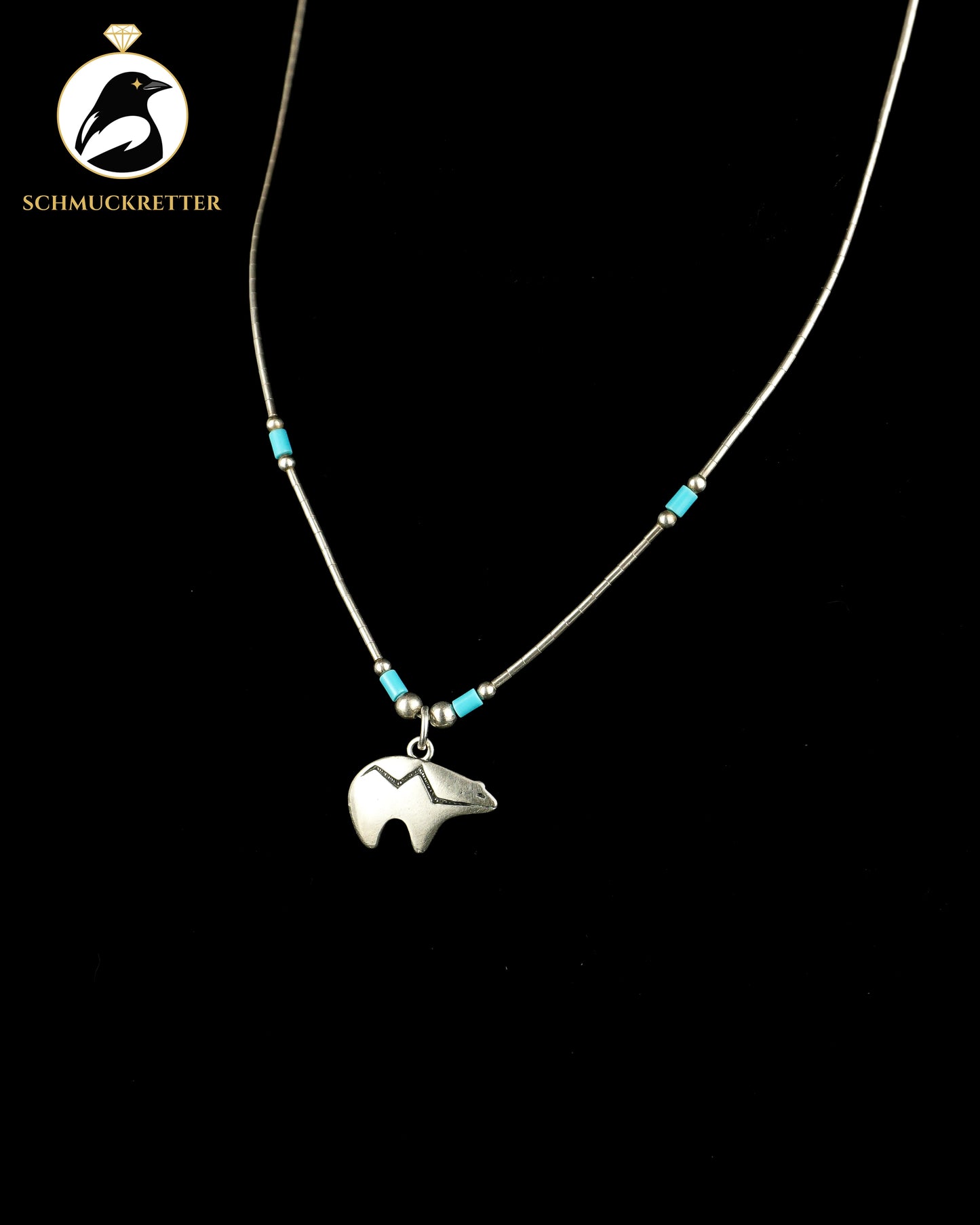 Liquid Silver Kette mit Bären-Anhänger, 925 Sterling - USA