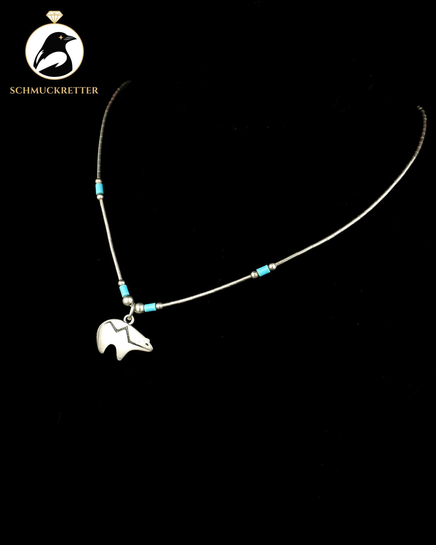 Liquid Silver Kette mit Bären-Anhänger, 925 Sterling - USA
