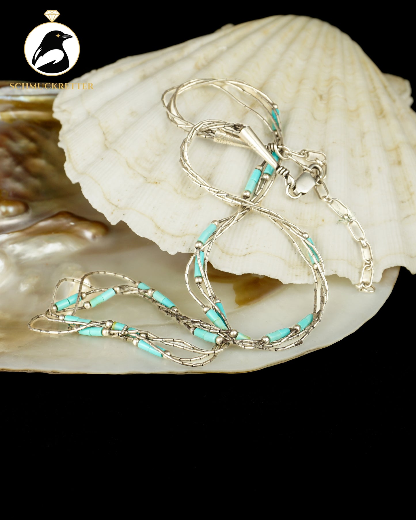 Liquid Silver Kette mit Türkisperlen, 925 Sterling - USA
