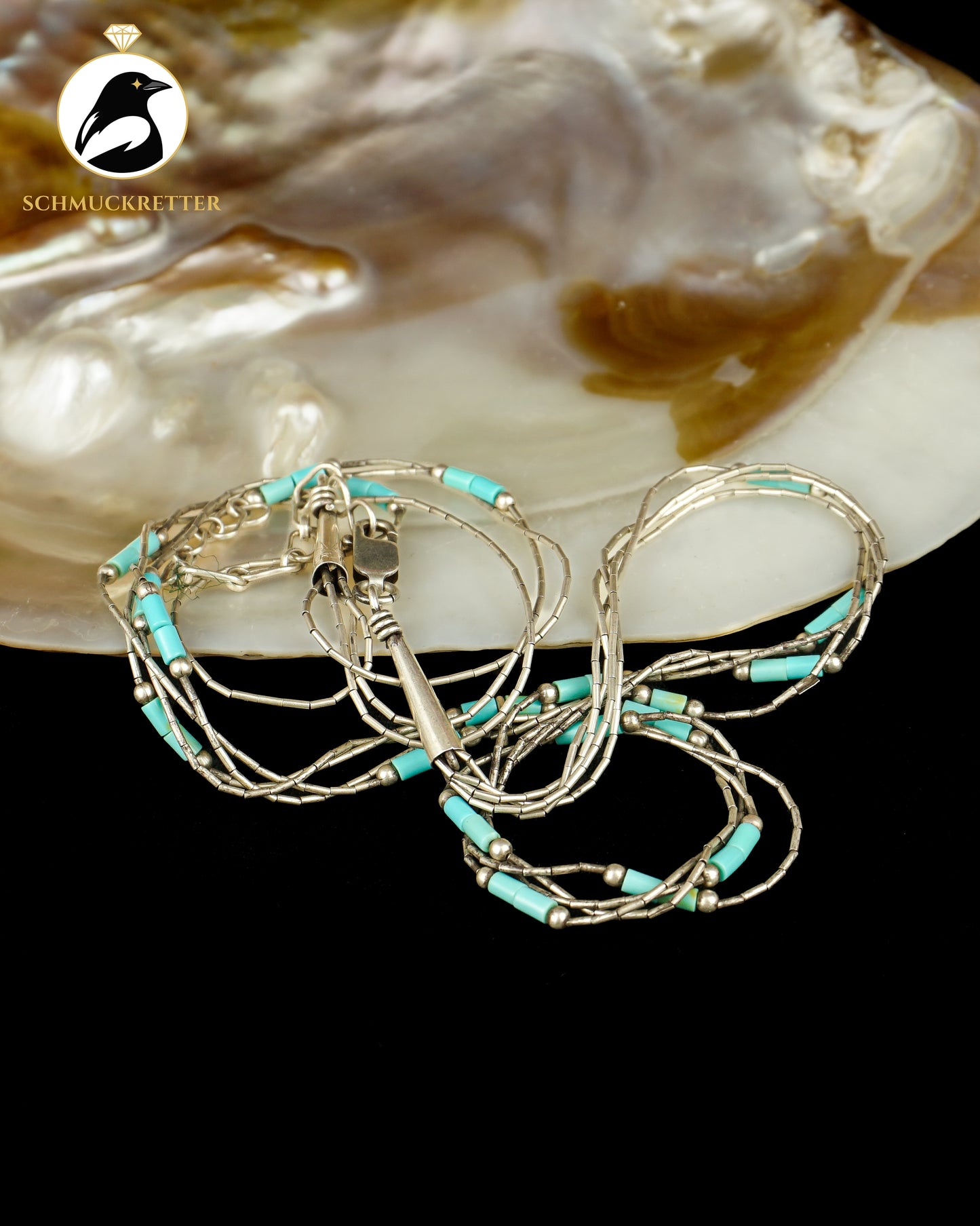 Liquid Silver Kette mit Türkisperlen, 925 Sterling - USA
