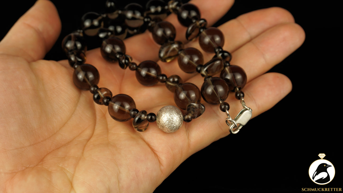 Kette aus Rauchquarz - mit mattiertem Element und Verschluss aus 925 Silber, SALE