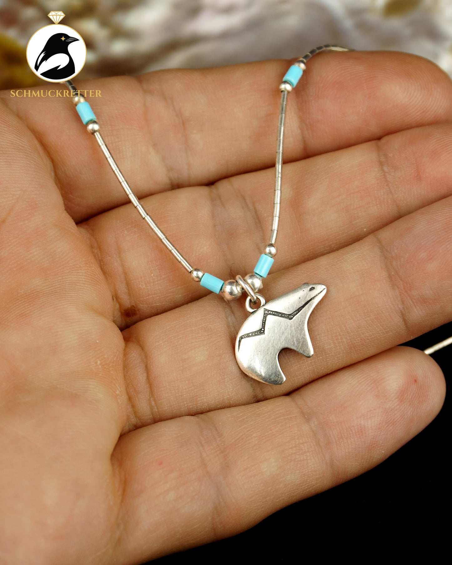 Liquid Silver Kette mit Bären-Anhänger, 925 Sterling - USA