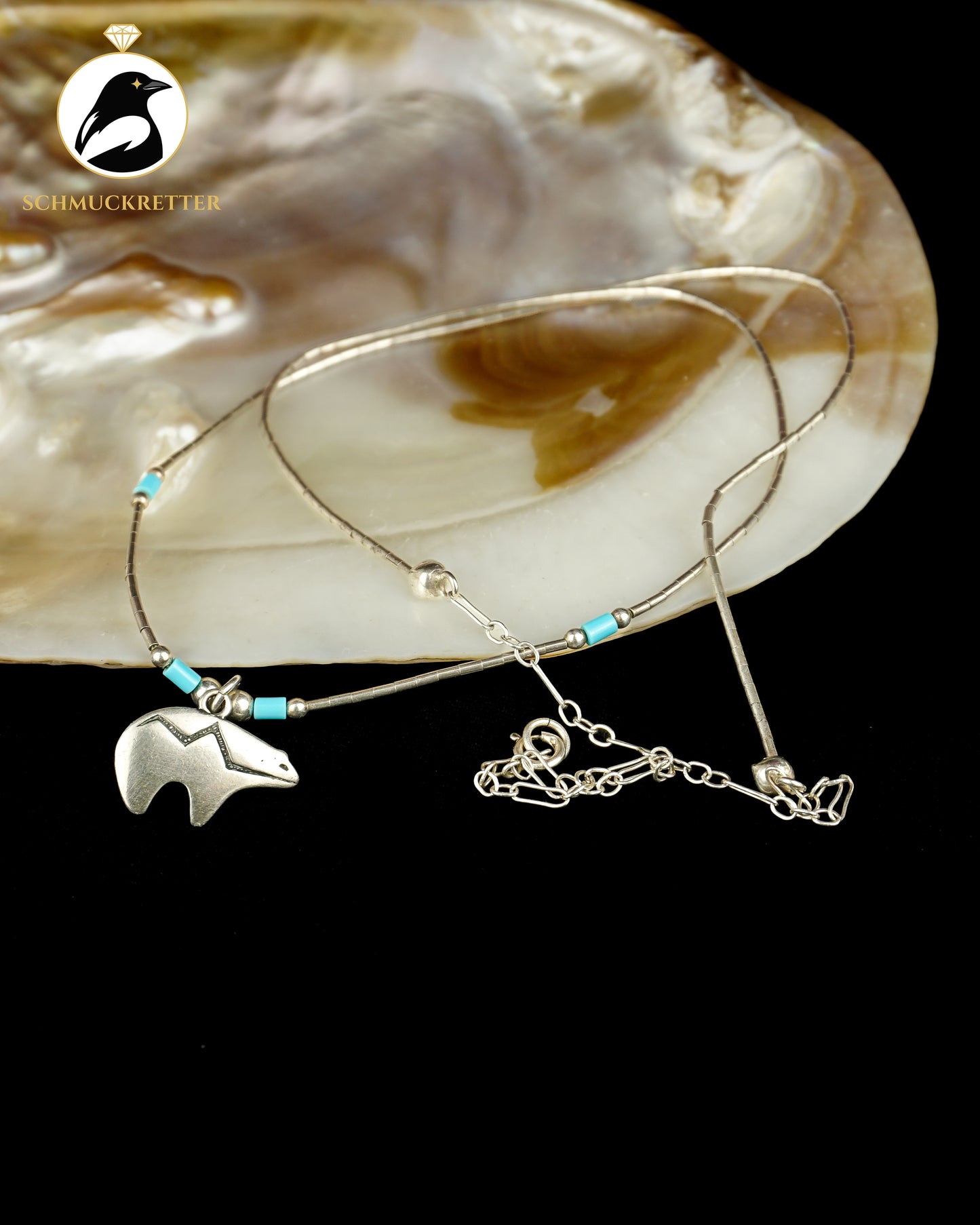 Liquid Silver Kette mit Bären-Anhänger, 925 Sterling - USA