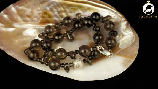 Kette aus Rauchquarz - mit mattiertem Element und Verschluss aus 925 Silber, SALE
