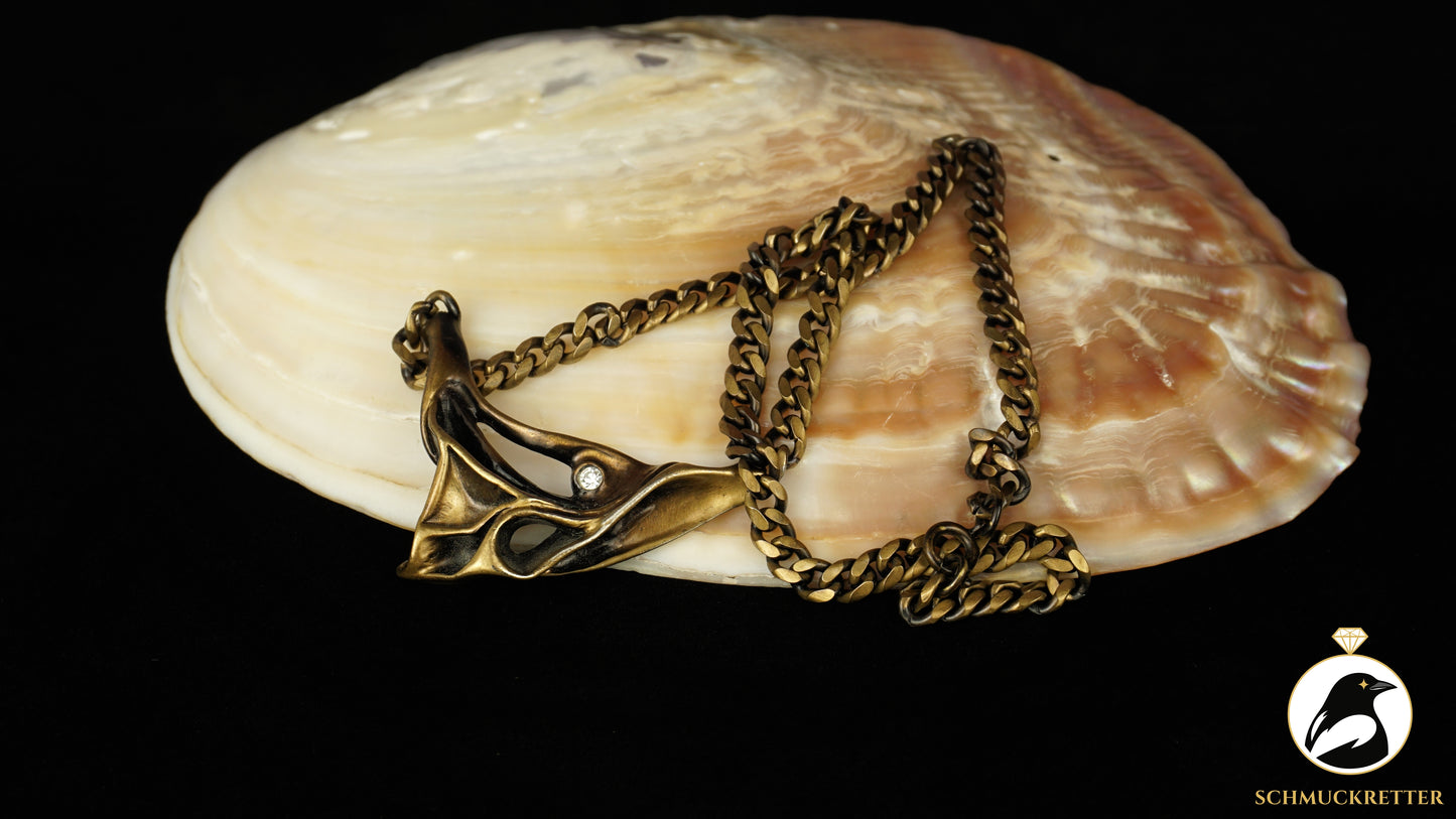 Modernistisches Vintage Collier aus Messing, Bronzeoptik - skulptural