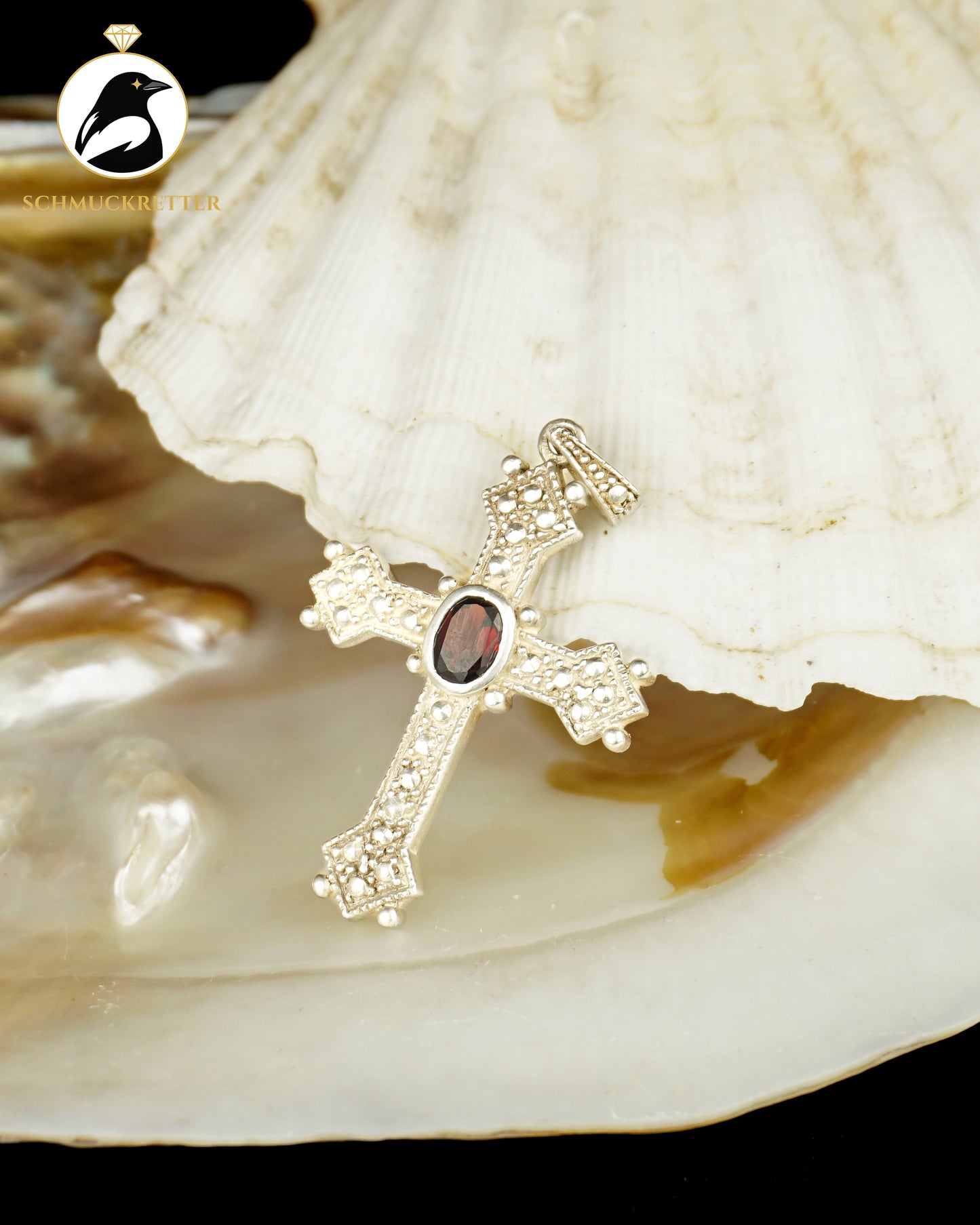 Granat-Kreuz Anhänger aus 925 Silber