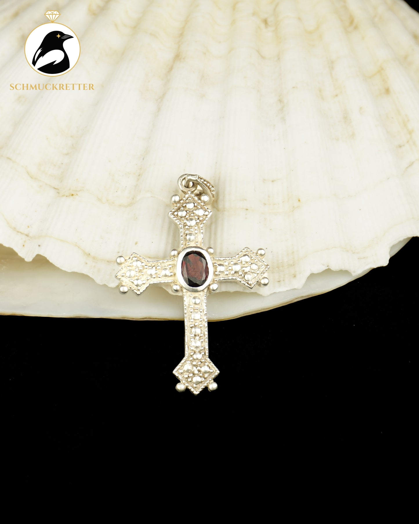 Granat-Kreuz Anhänger aus 925 Silber