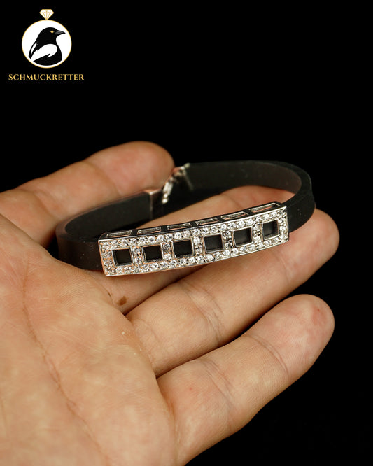 Schwarzes Kautschuk Armband mit Zirkonia - 925 Silber - FBM