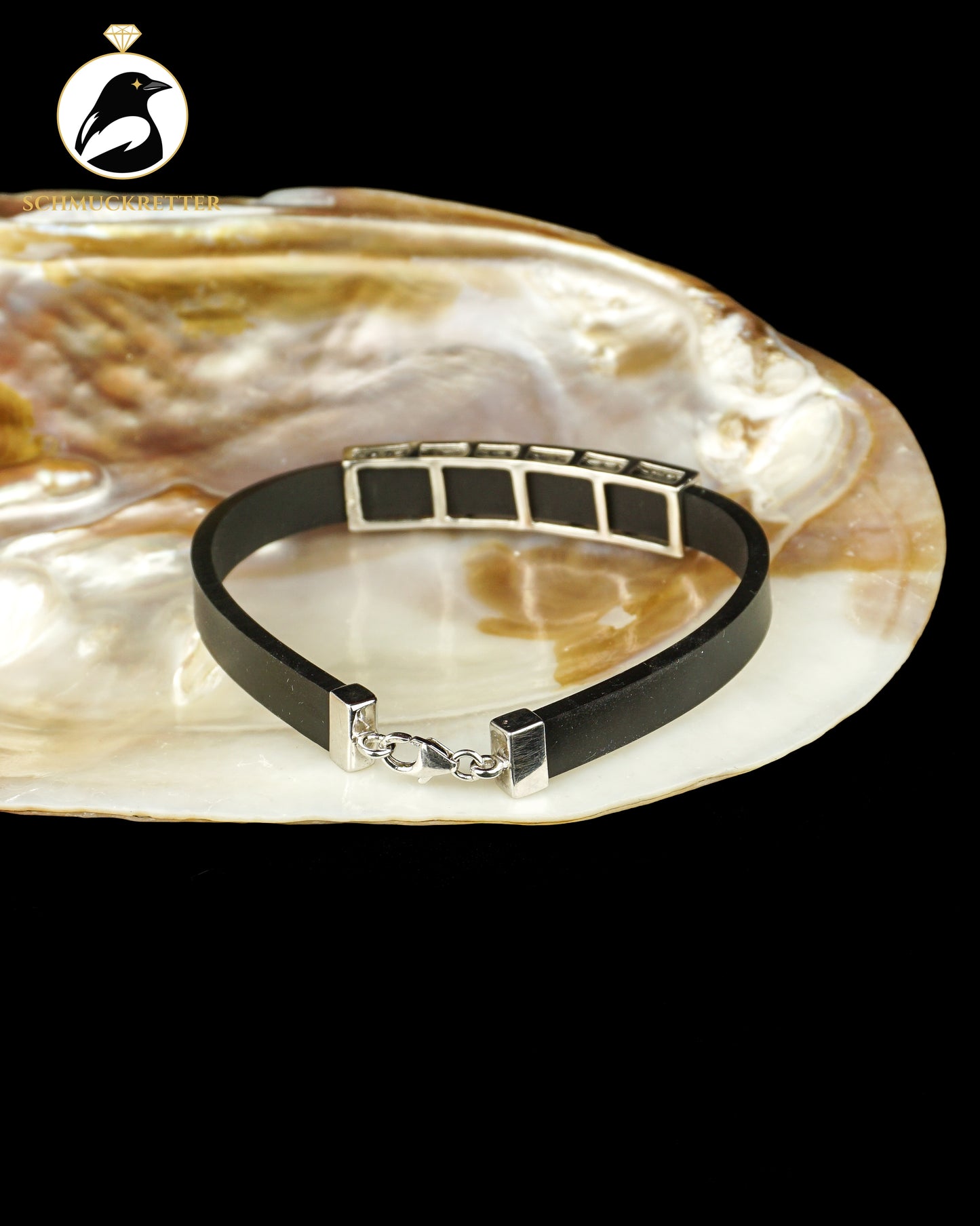 Schwarzes Kautschuk Armband mit Zirkonia - 925 Silber - FBM