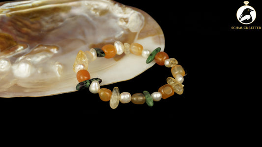 Edelsteinarmband, dehnbar - mit Rubin-Zoisit, Karneol, Citrin, Perlen