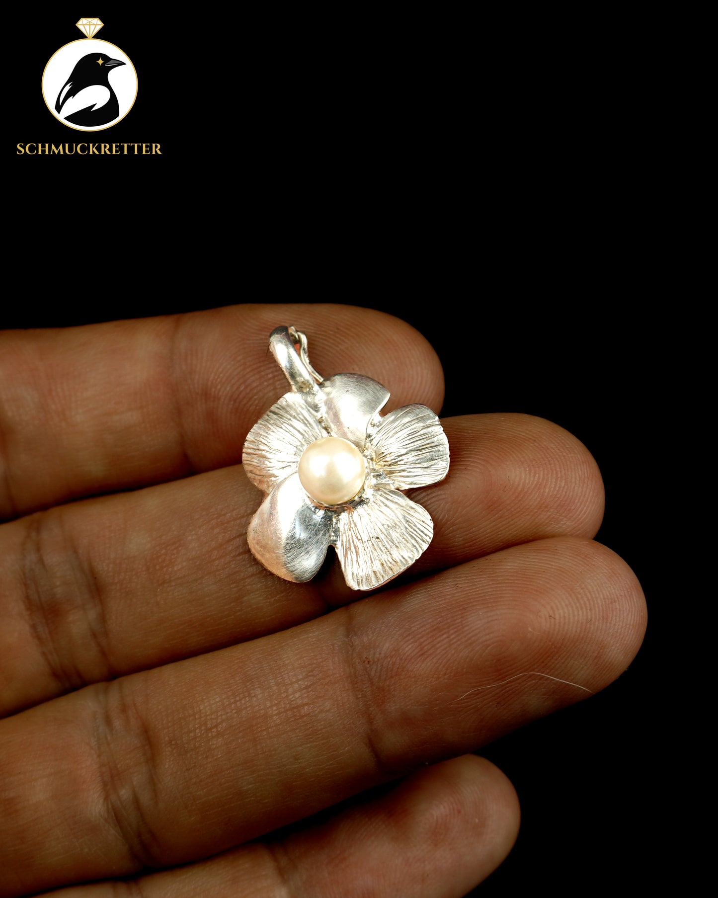 925 Silber Blüten-Anhänger mit weißer Perle und Clip-Öse