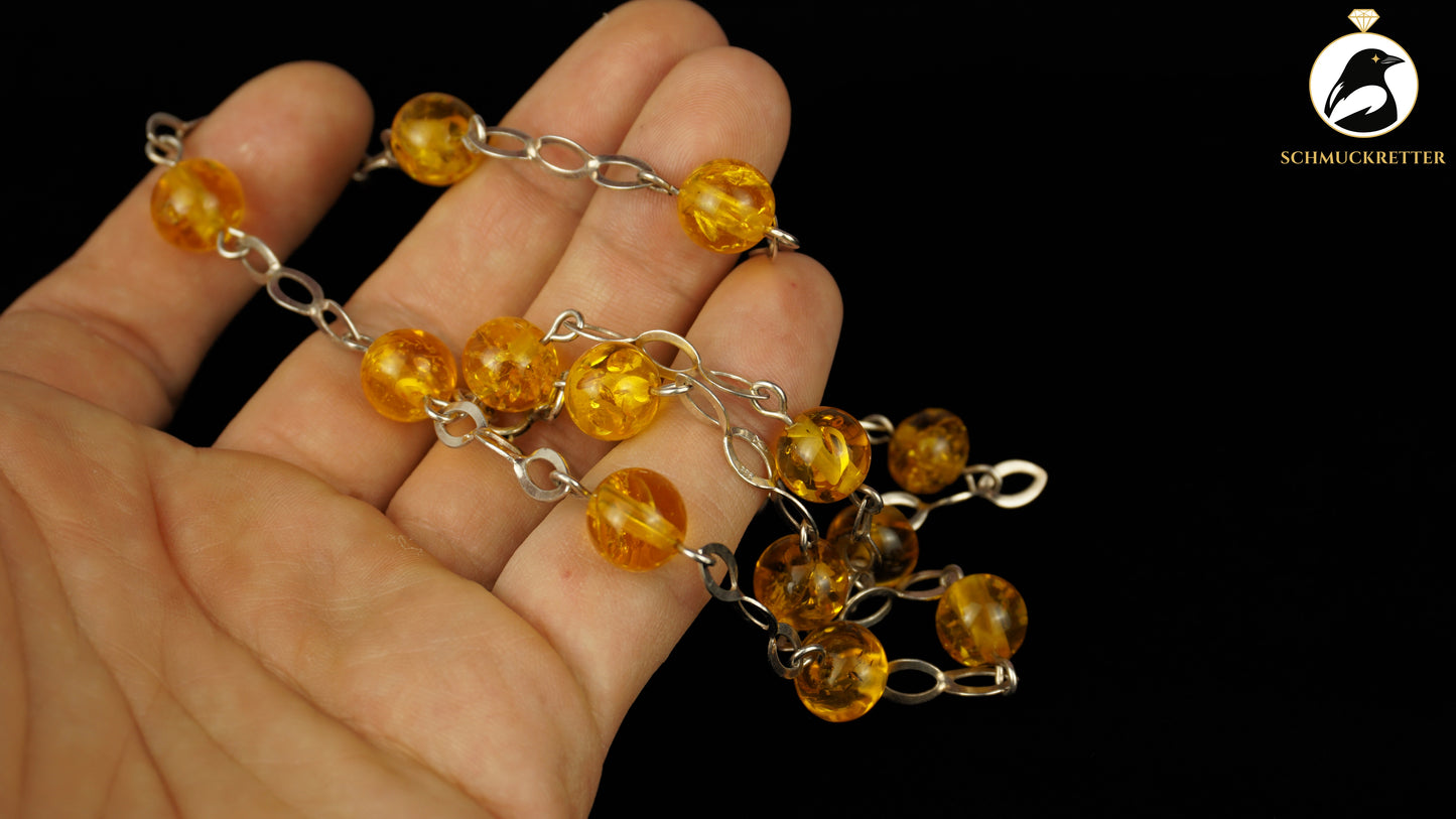 Kette aus 835 Silber Polybernstein - mit Fischpunze, DDR, SALE