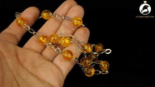 Kette aus 835 Silber Polybernstein - mit Fischpunze, DDR