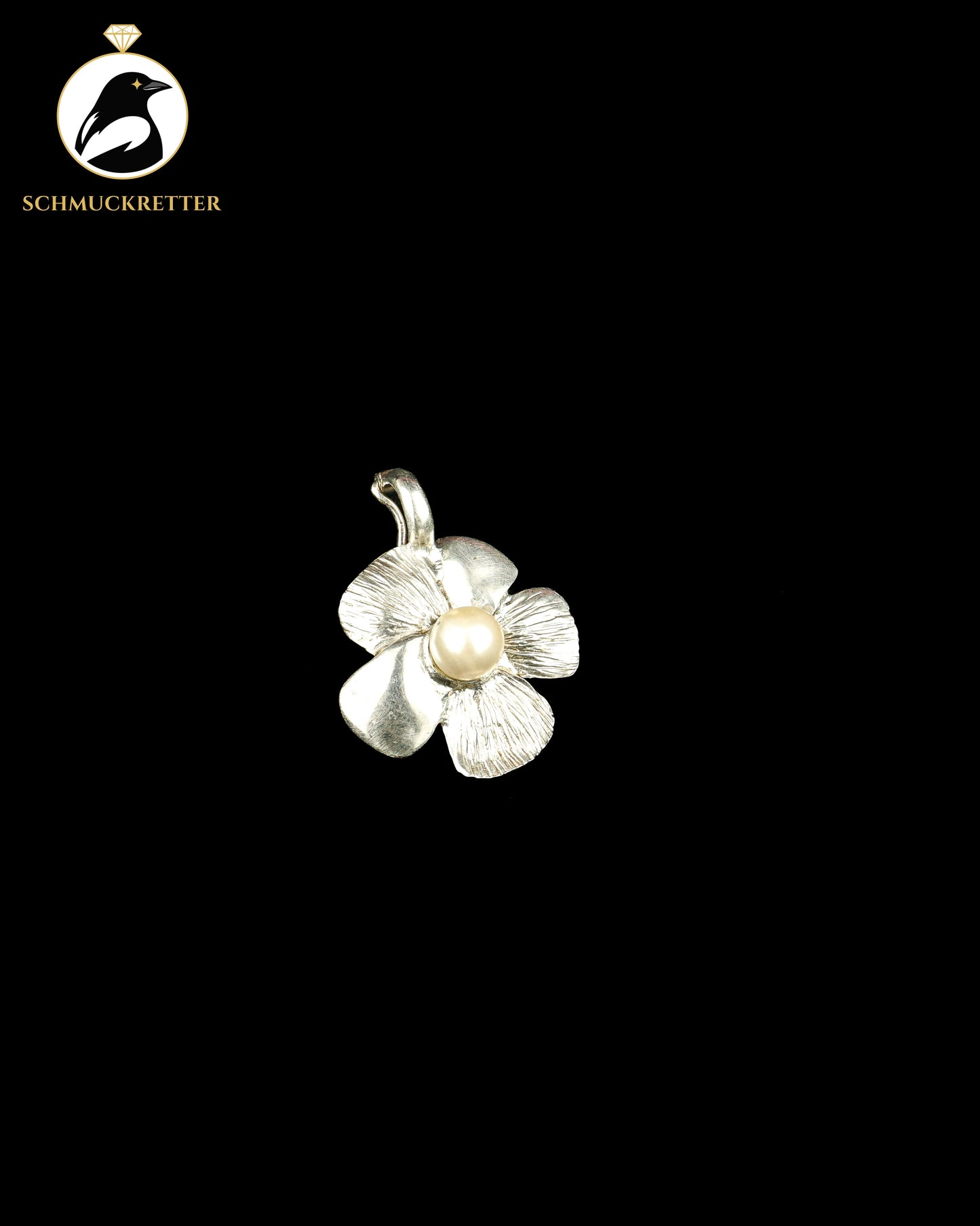 925 Silber Blüten-Anhänger mit weißer Perle und Clip-Öse