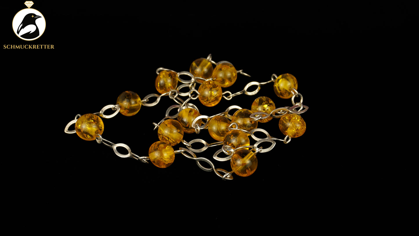 Kette aus 835 Silber Polybernstein - mit Fischpunze, DDR, SALE