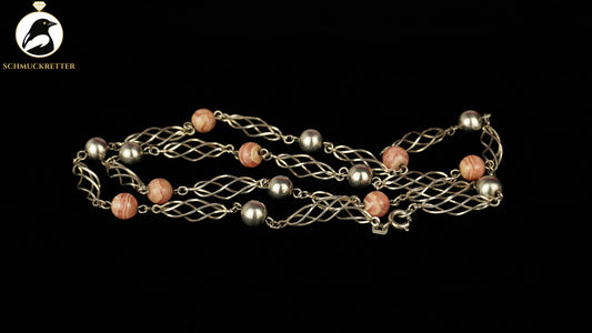 Lange Kette aus 835 Silber mit Rhodochrosit, Vintage