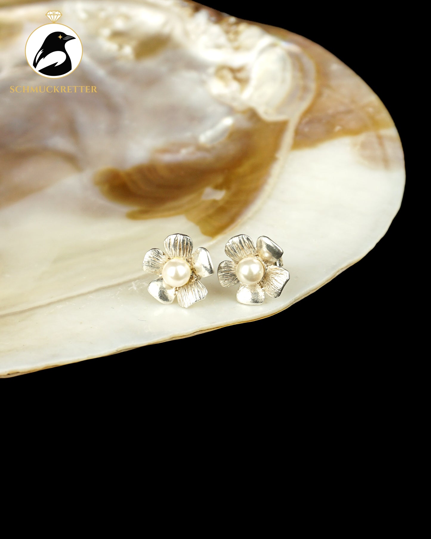 925 Silber Blüten-Ohrstecker mit weißer Perle