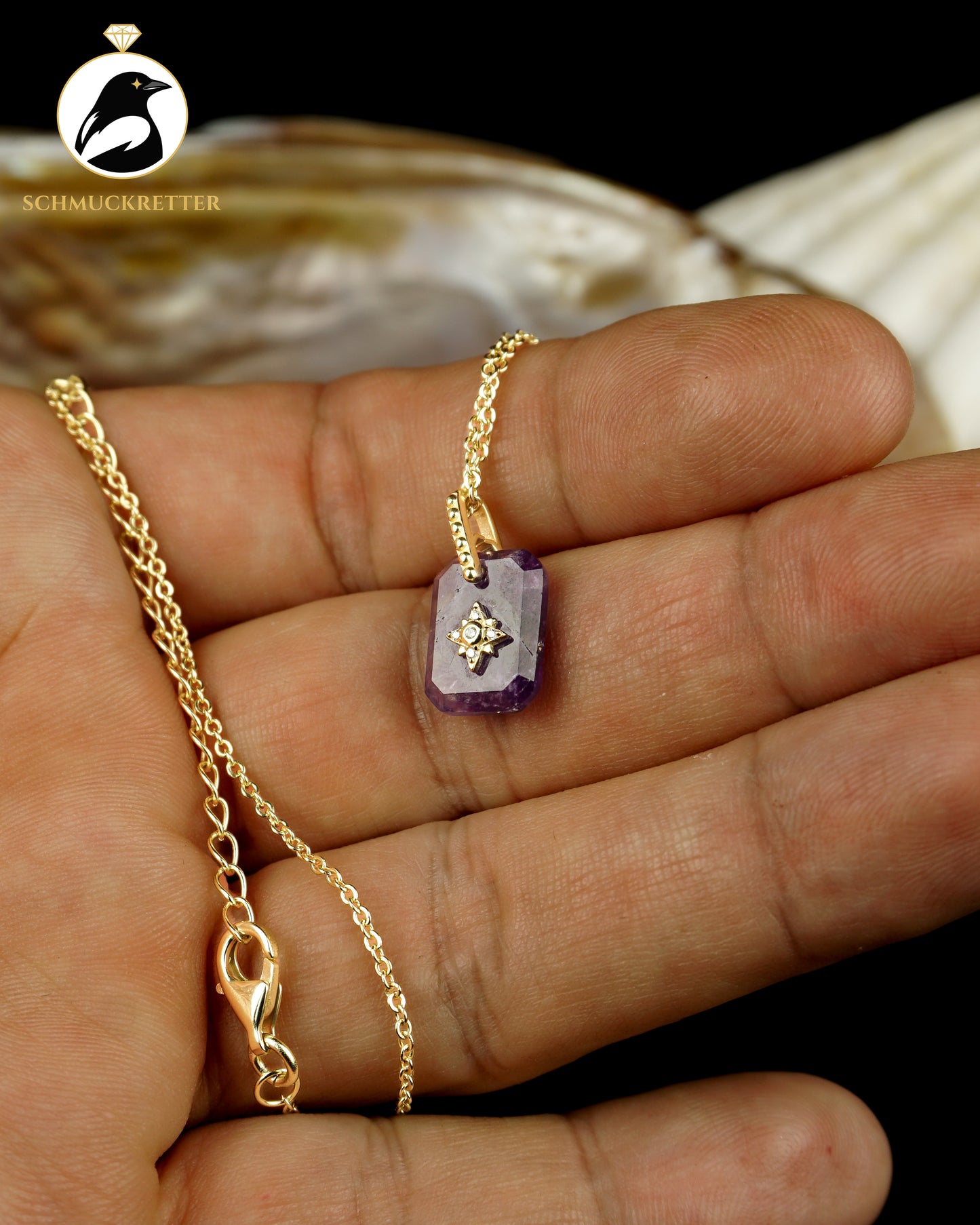 Vergoldete 925 Silber Kette mit Amethyst-Anhänger, neuwertig