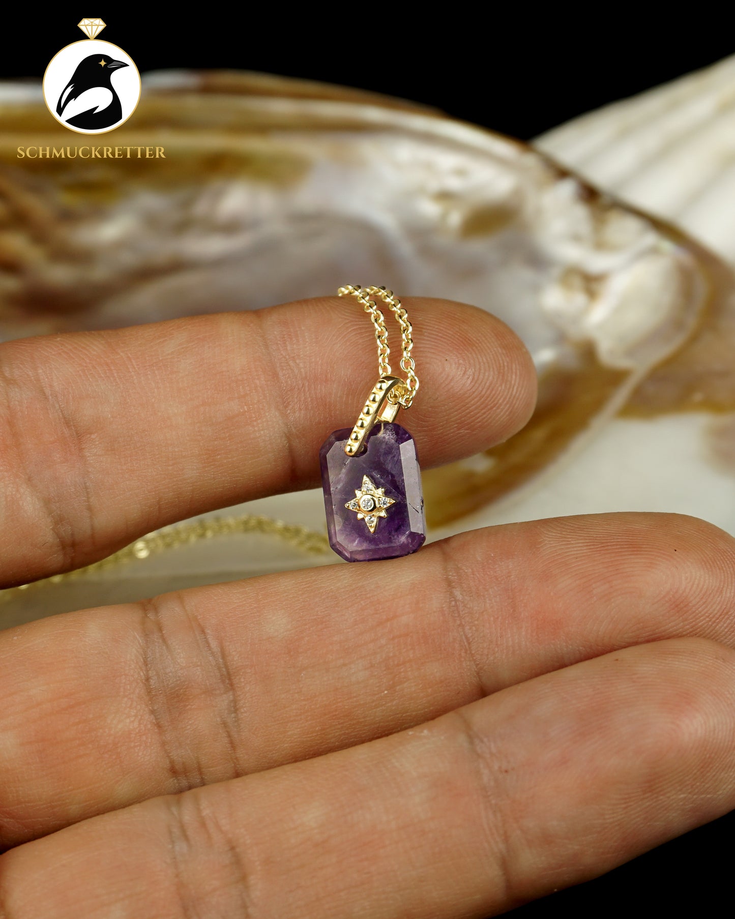 Vergoldete 925 Silber Kette mit Amethyst-Anhänger, neuwertig