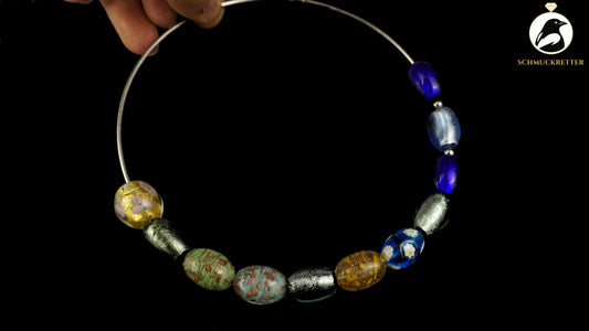 925 Silber Halsreif aus Italien - mit Perlen aus Muranoglas