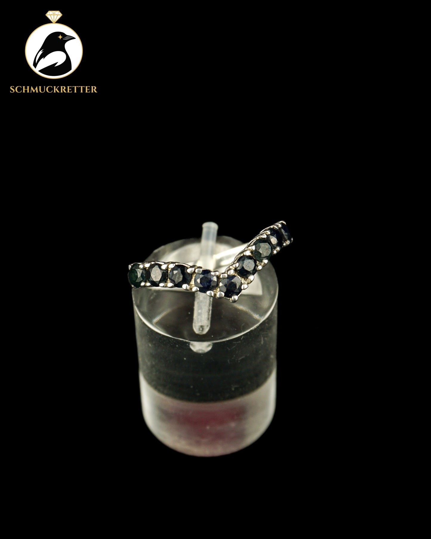 Spitzer Halbmemory-Ring mit Saphiren aus 925 Silber, Gr. 57