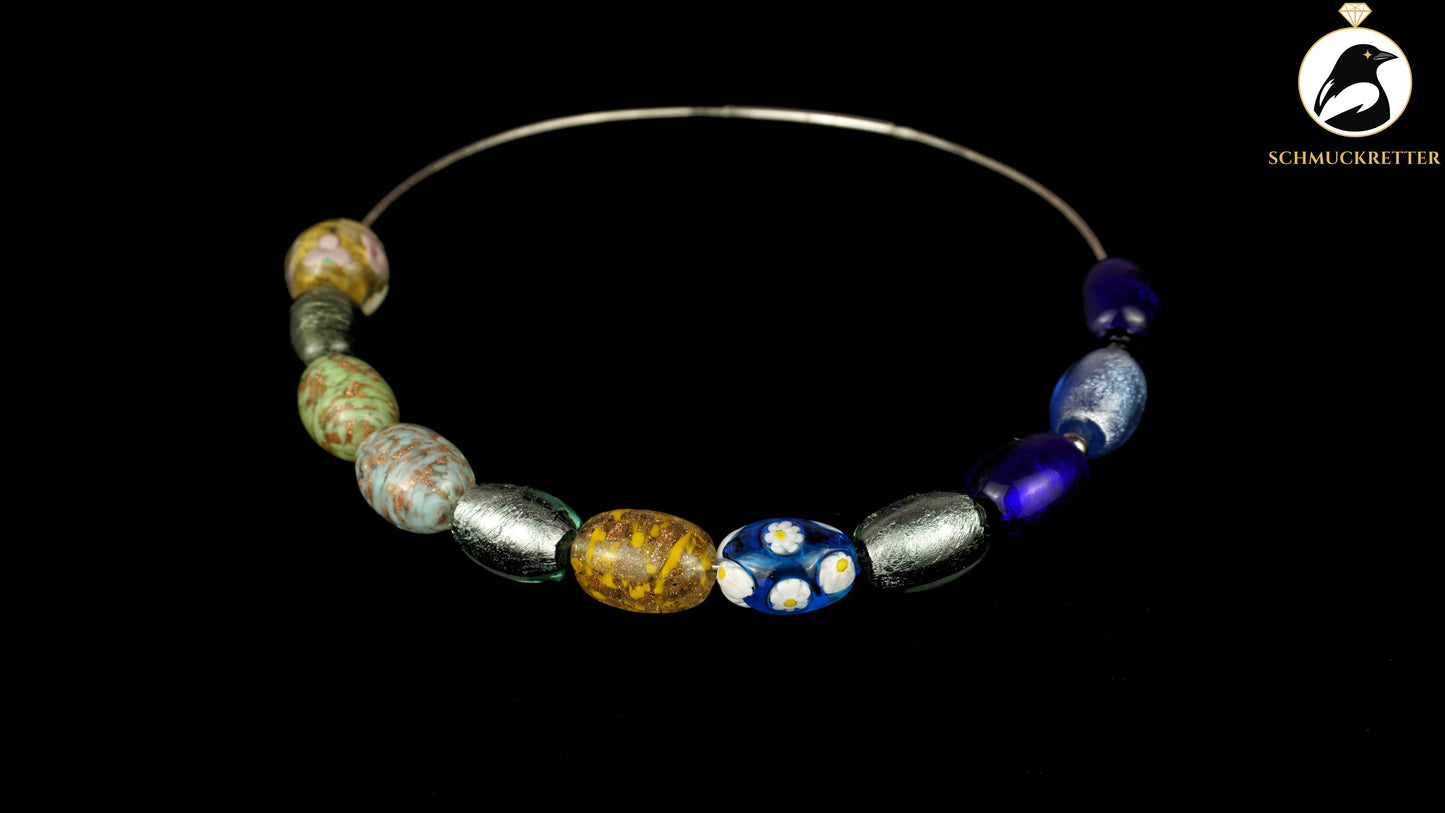 925 Silber Halsreif aus Italien - mit Perlen aus Muranoglas