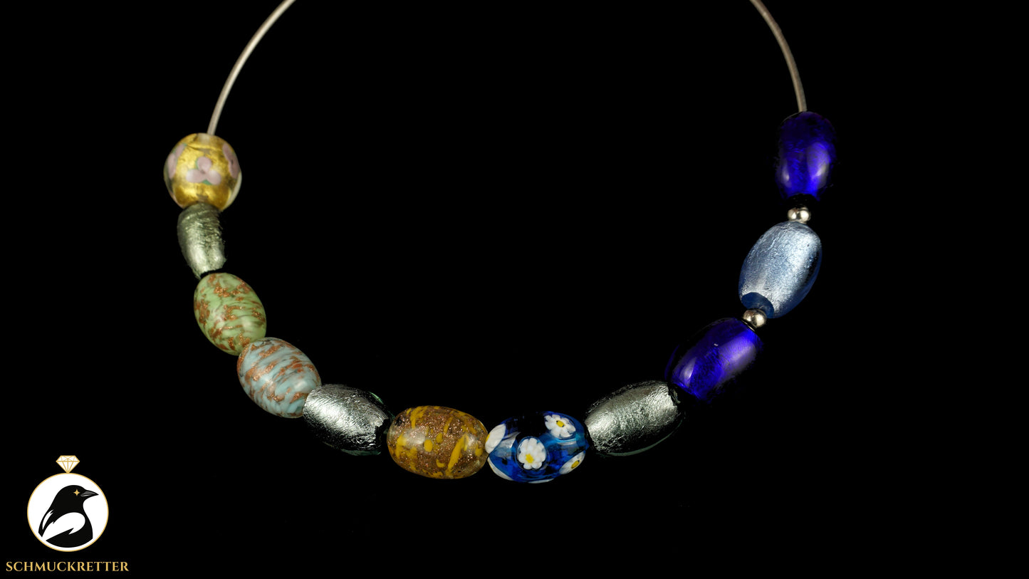 925 Silber Halsreif aus Italien - mit Perlen aus Muranoglas