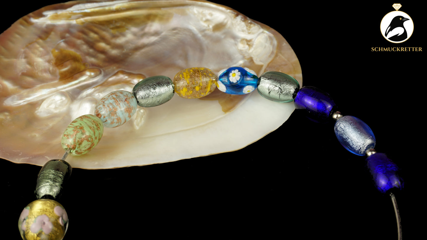 925 Silber Halsreif aus Italien - mit Perlen aus Muranoglas