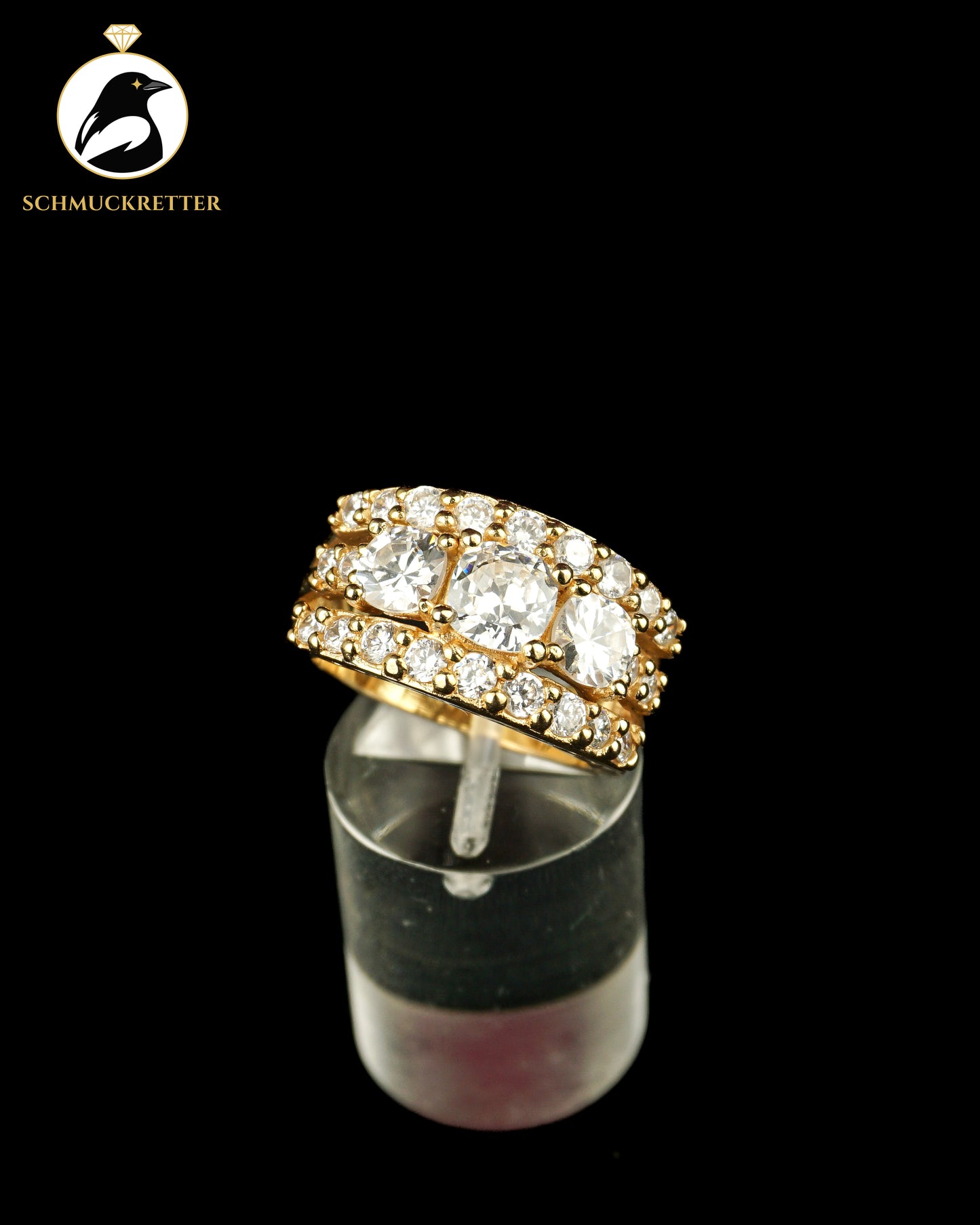 Vergoldeter Diamonique Zirkonia-Ring aus 925 Silber, Gr. 56