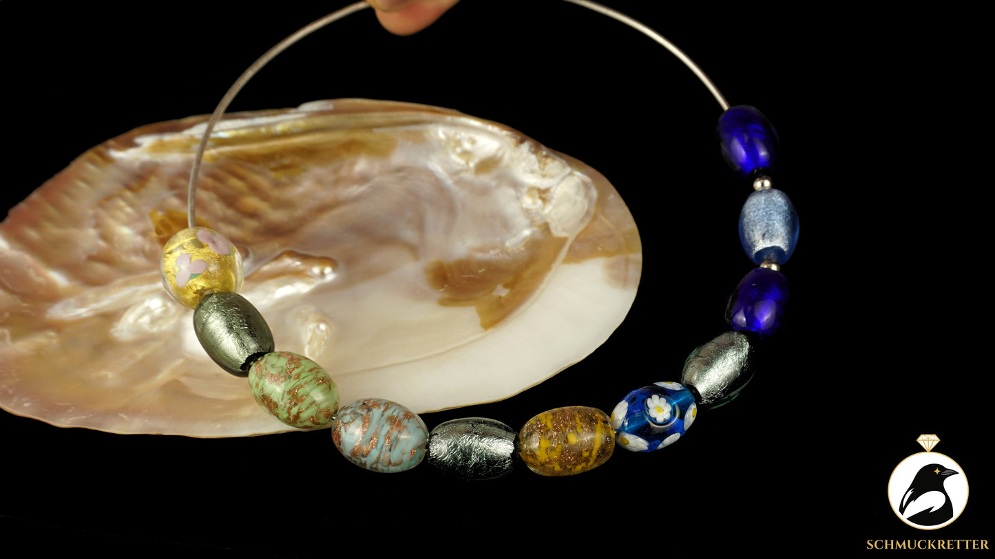 925 Silber Halsreif aus Italien - mit Perlen aus Muranoglas