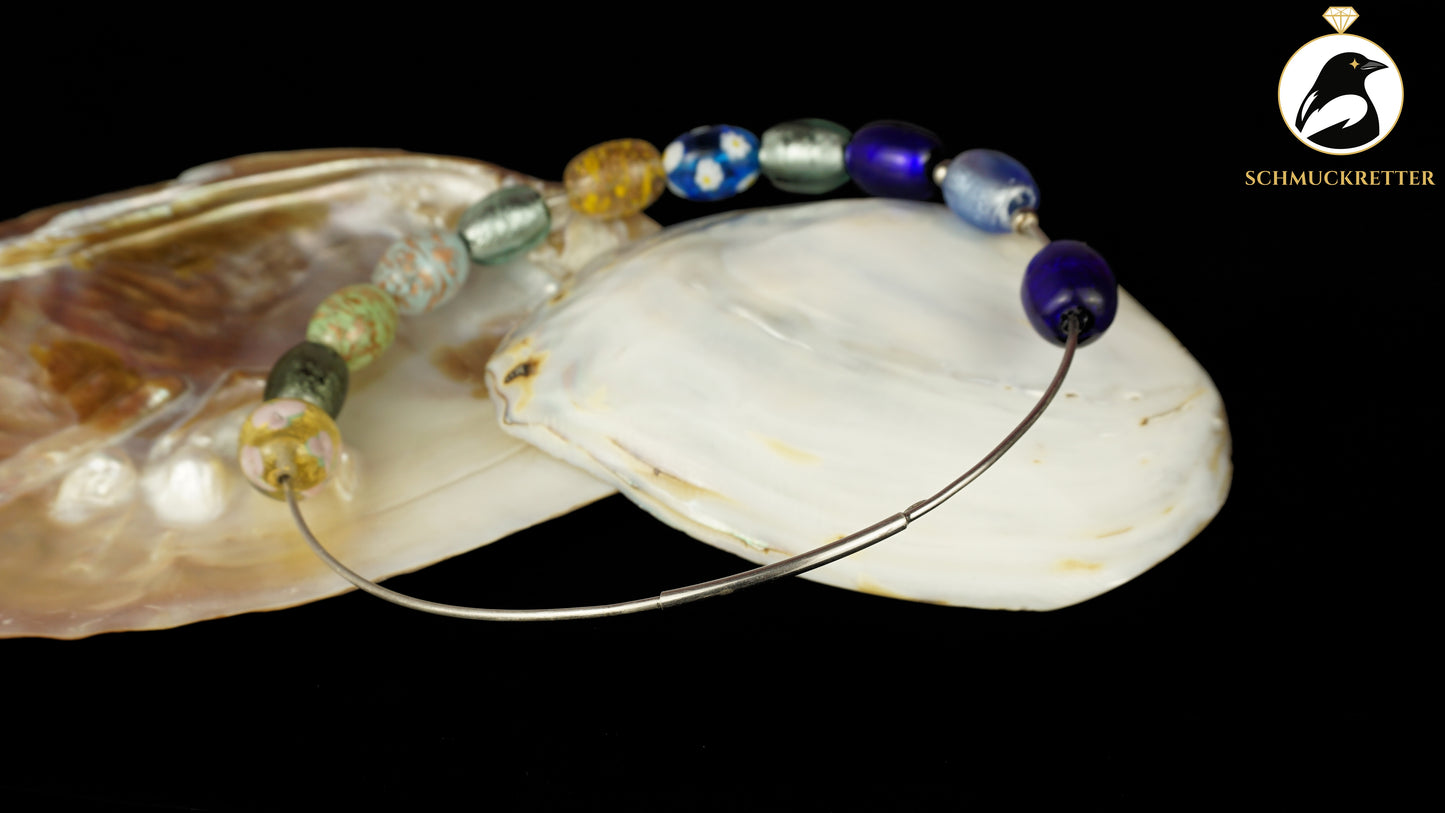 925 Silber Halsreif aus Italien - mit Perlen aus Muranoglas