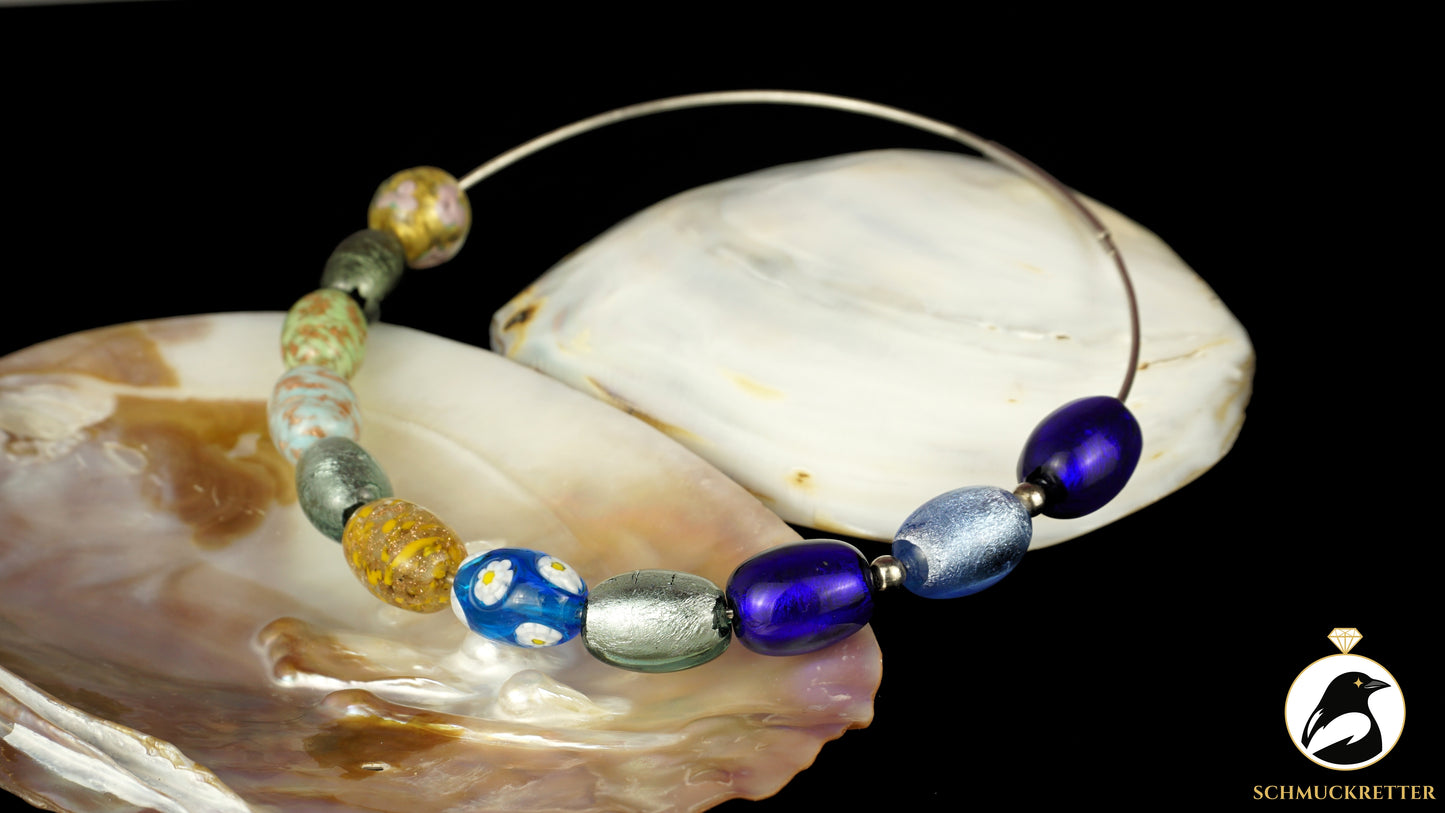 925 Silber Halsreif aus Italien - mit Perlen aus Muranoglas