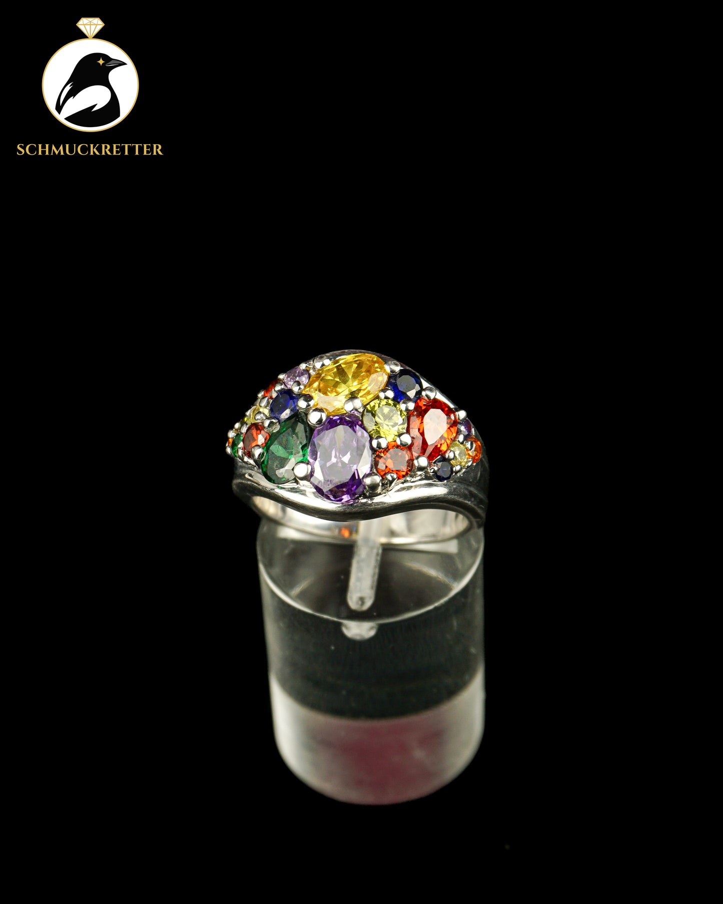 925 Silber Cluster Ring mit bunten Zirkonia, Gr. 56