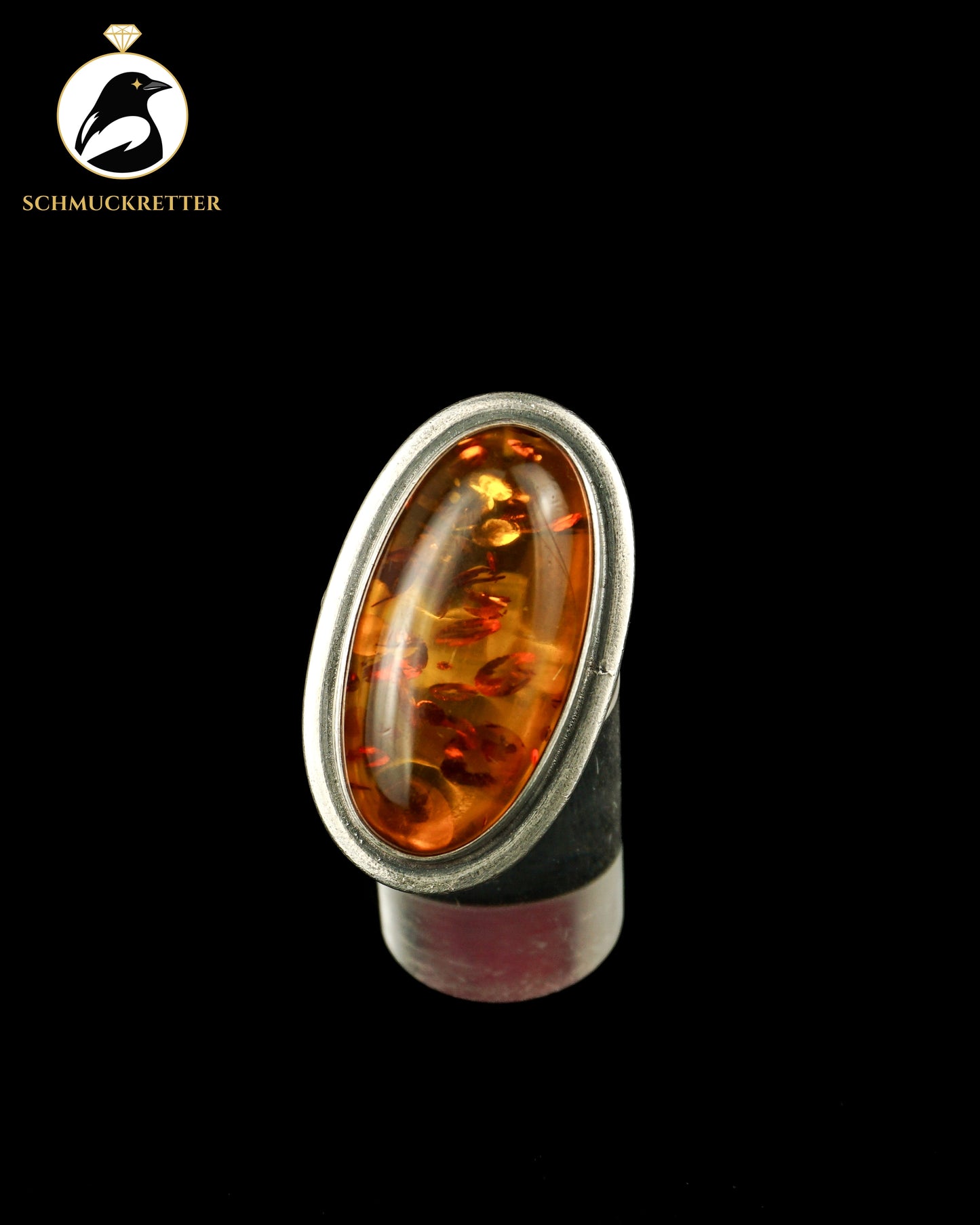 Großer Bernstein-Ring aus 925 Silber, Gr. 55