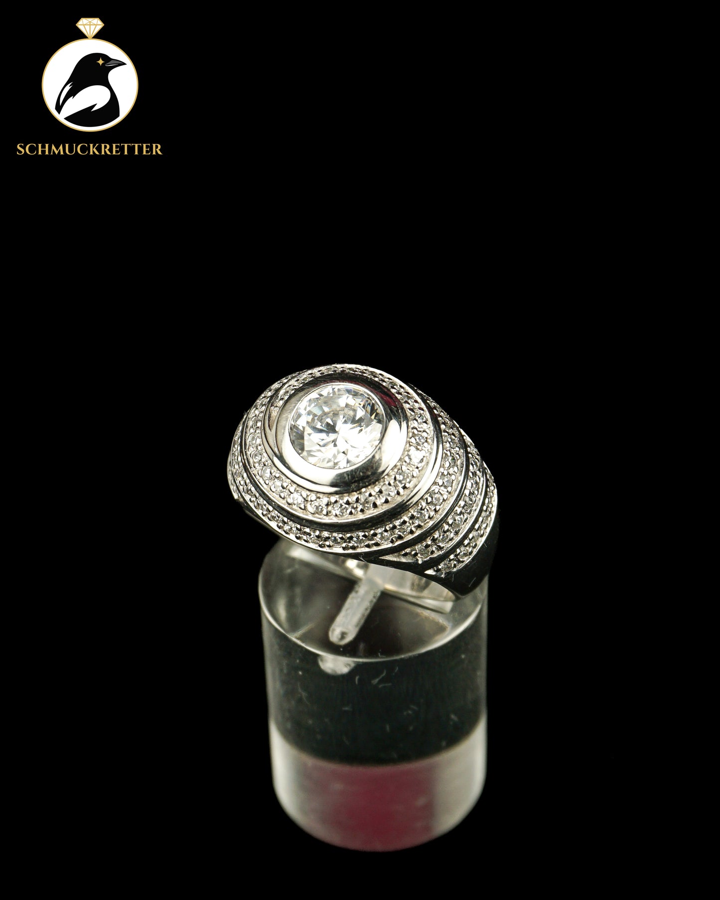 Breiter Diamonique-Ring, aus 925 Silber, spiralförmige Anordnung, Gr. 60