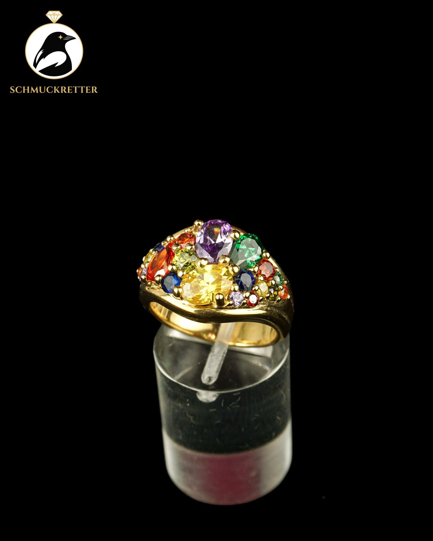 Vergoldeter 925 Silber Cluster Ring mit bunten Zirkonia, Gr. 56