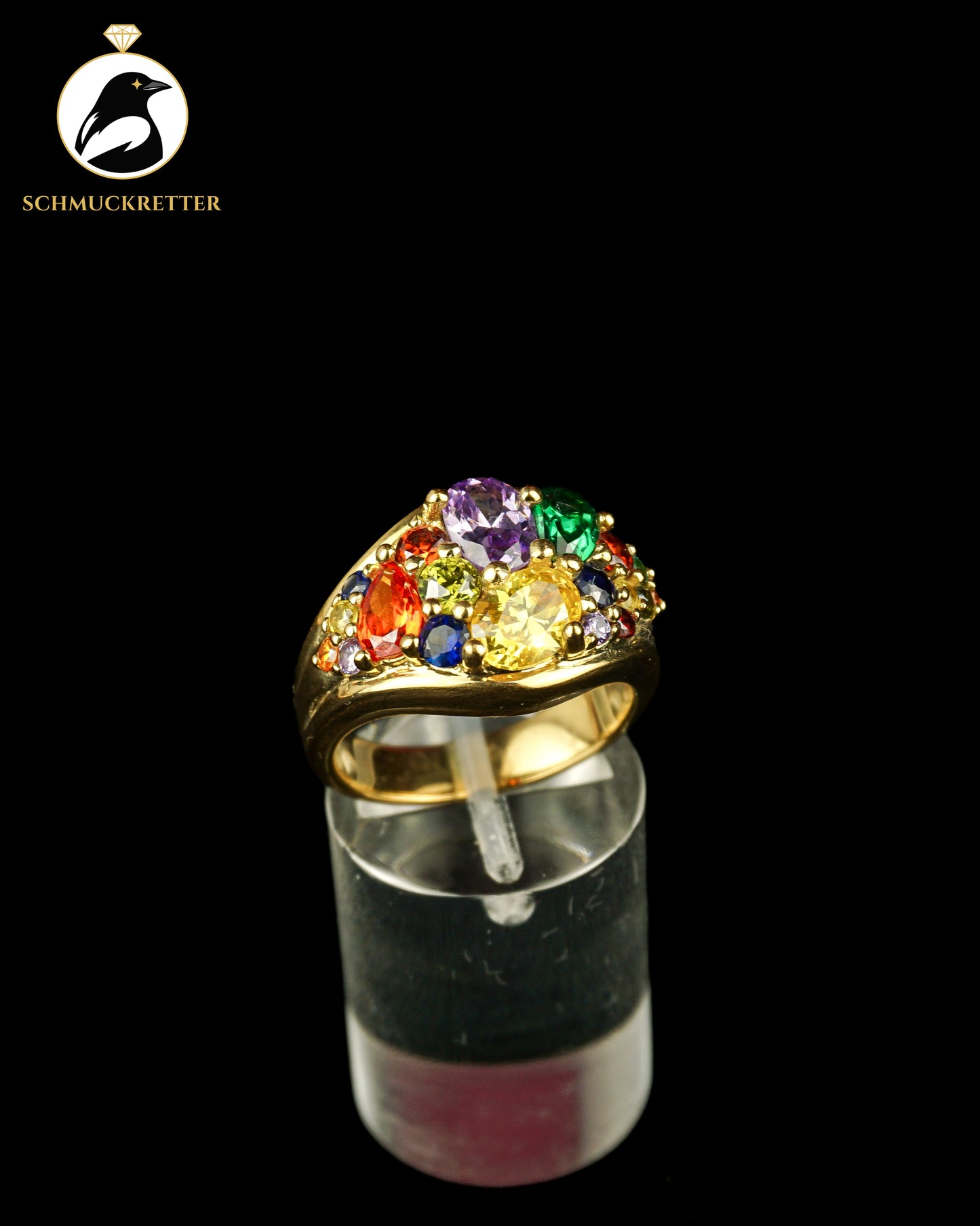 Vergoldeter 925 Silber Cluster Ring mit bunten Zirkonia, Gr. 56