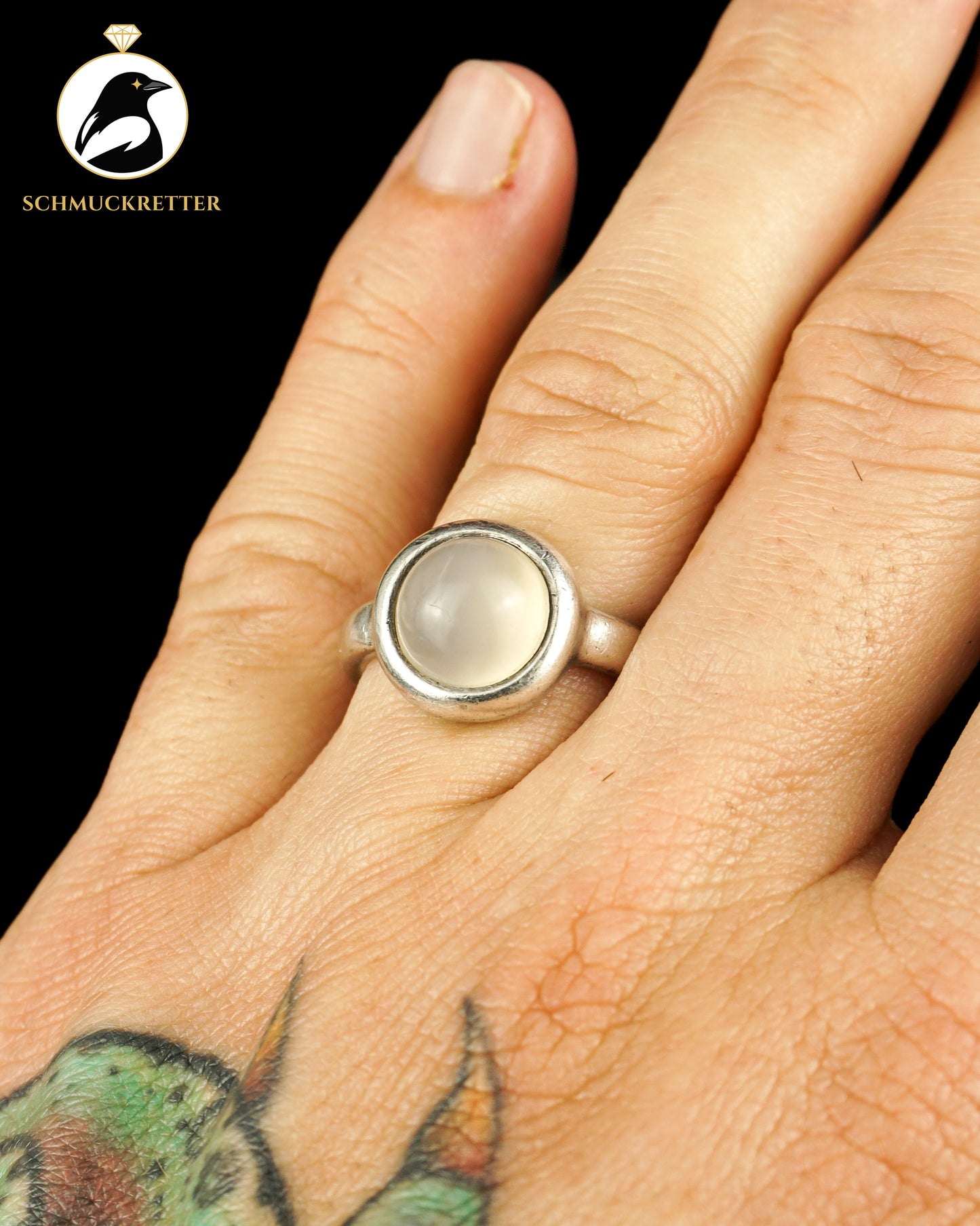 925 Silber Ring mit echtem, grauem Mondstein, Gr. 57