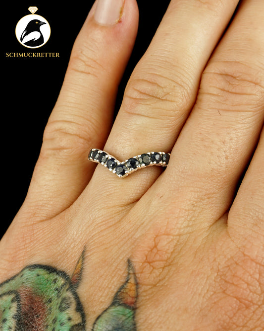 Spitzer Halbmemory-Ring mit Saphiren aus 925 Silber, Gr. 57