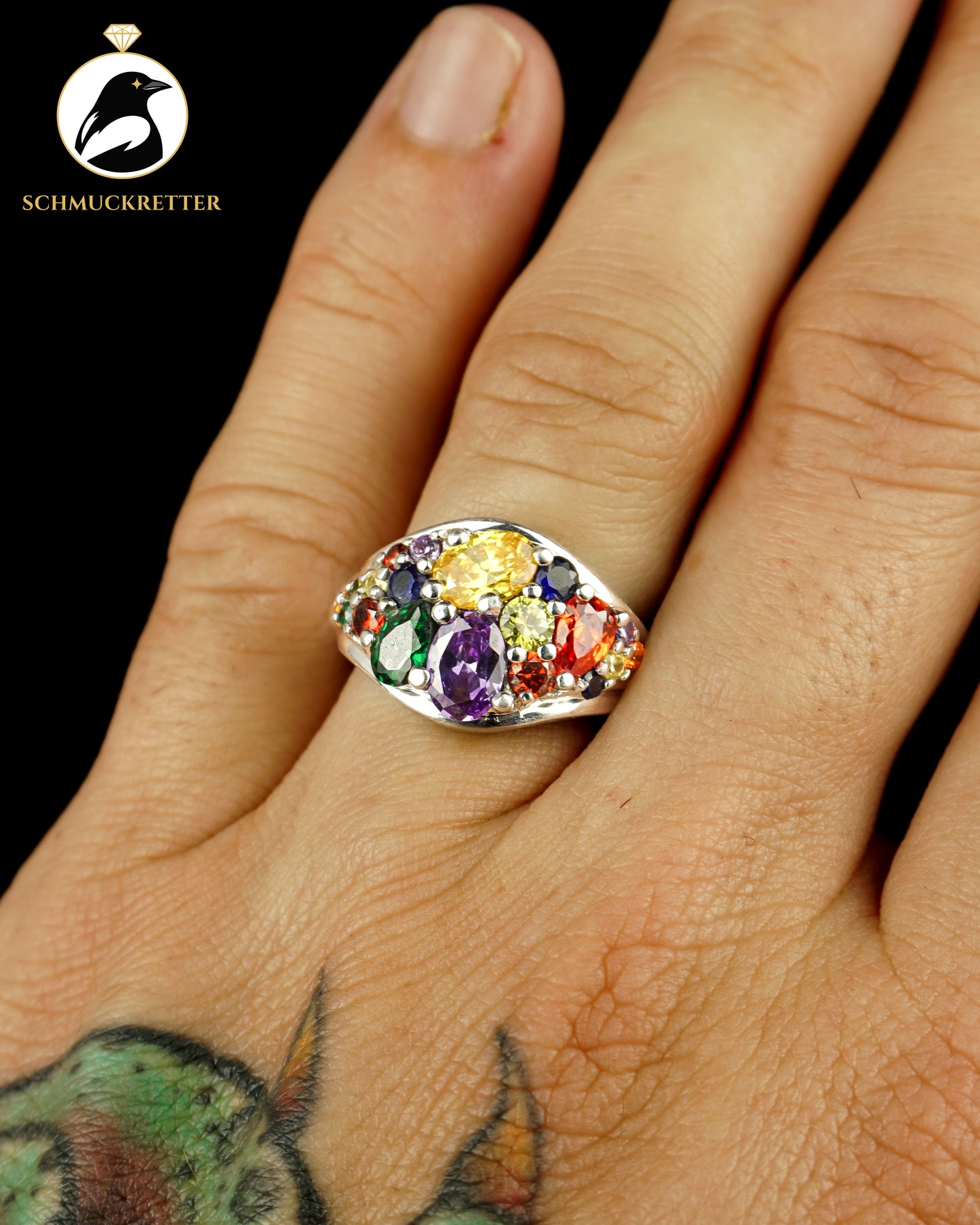 925 Silber Cluster Ring mit bunten Zirkonia, Gr. 56