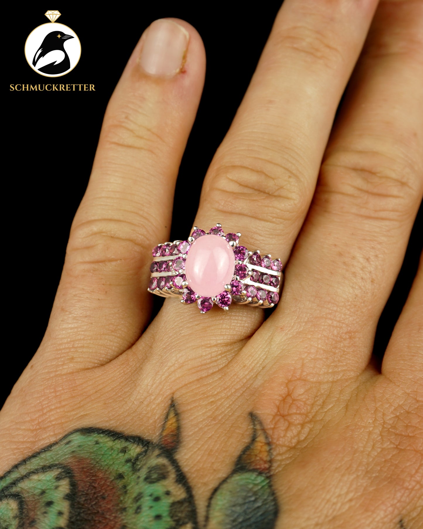 925 Silber Ring mit Morganit und Rhodolith-Granat, Gr. 60