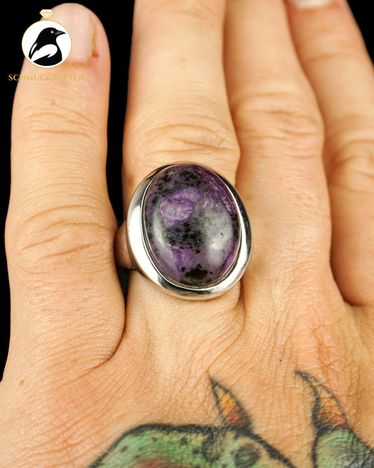 Großer 925 Silber Ring mit lila Charoit, Gr. 57