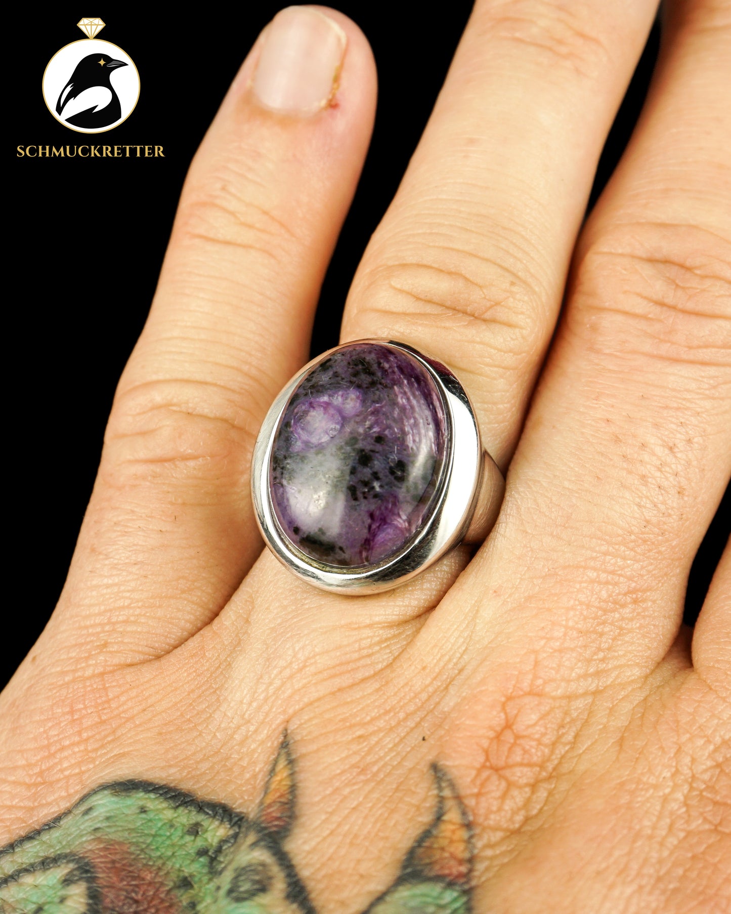 Großer 925 Silber Ring mit lila Charoit, Gr. 57