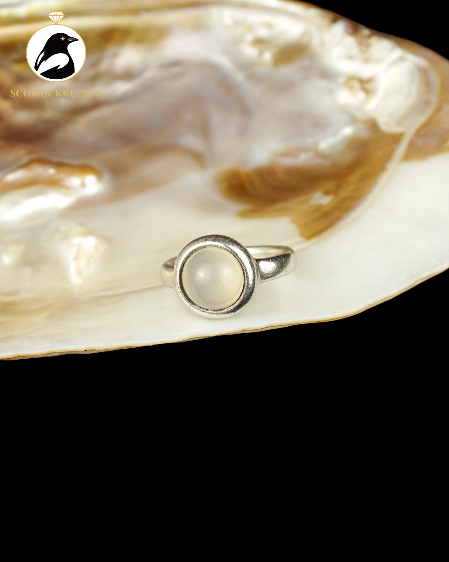 925 Silber Ring mit echtem, grauem Mondstein, Gr. 57