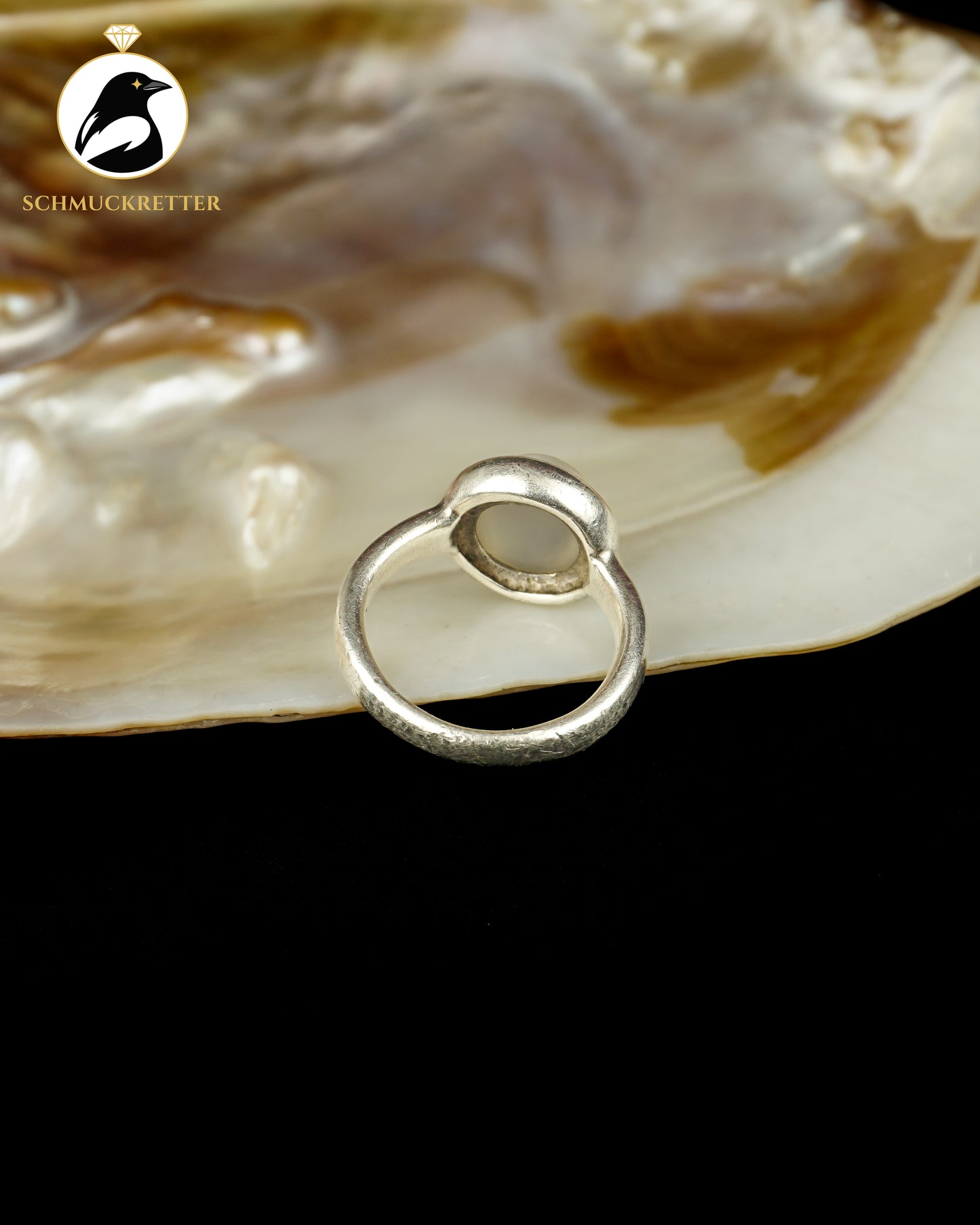 925 Silber Ring mit echtem, grauem Mondstein, Gr. 57